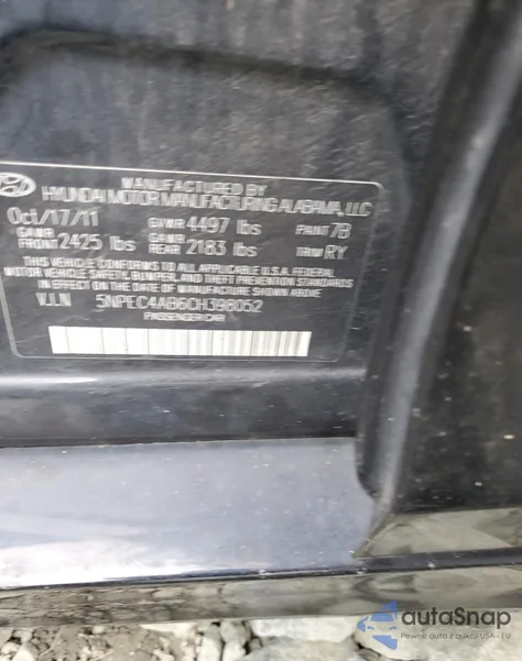 2012 Hyundai Sonata Se z USA, uszkodzony, nr VIN 5NPEC4AB6CH398052